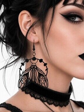 Handmade Black Moth Moon Phase Design Earrings